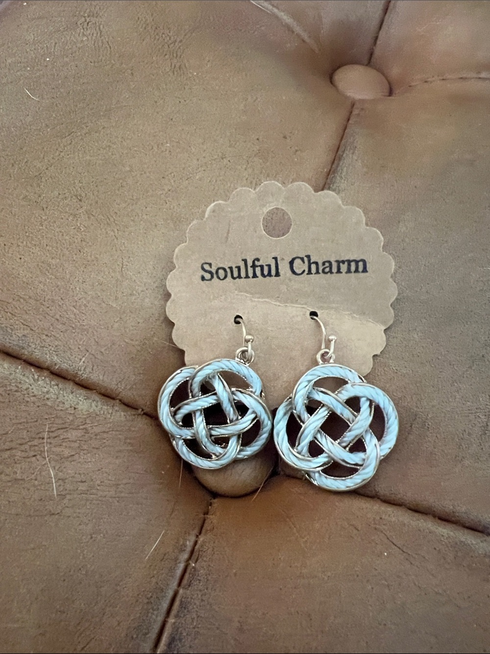 Silver Knotted Drop Earrings - gray rope Accent pierced NEW